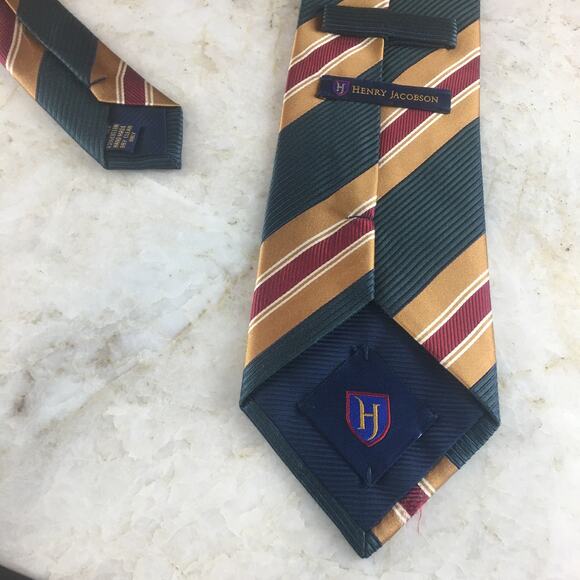 HENRY JACOBSON SILK BLEND REGIMENT STRIPE NECKTIE - Picture 7 of 15